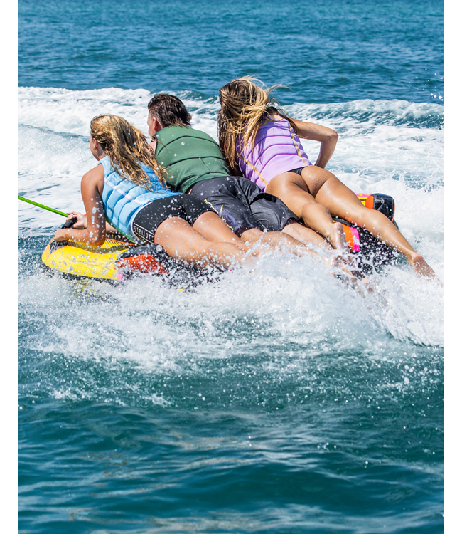 Jetpilot Speedster 3 Person Ski Tube alternate angle showing speed and spray on water