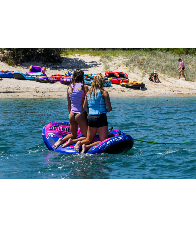 Jetpilot Hyper Wing 2 Person Ski Tube riders showing wing-shape body position on tube