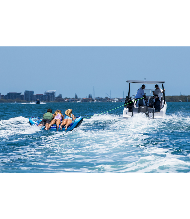 Jetpilot Hyper Wing 3 Person Ski Tube on-water action shot showing three riders being towed