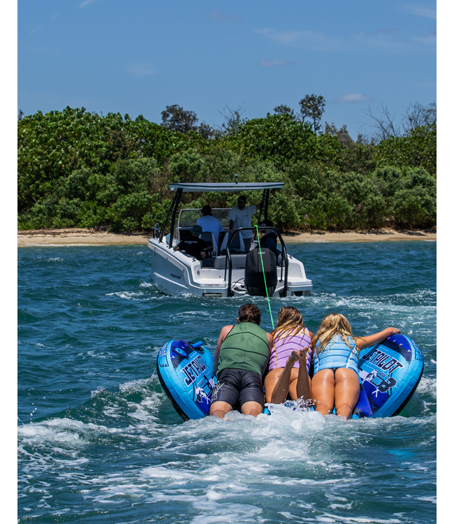 Jetpilot Hyper Wing 3 Person Ski Tube alternate angle showing speed and spray on water