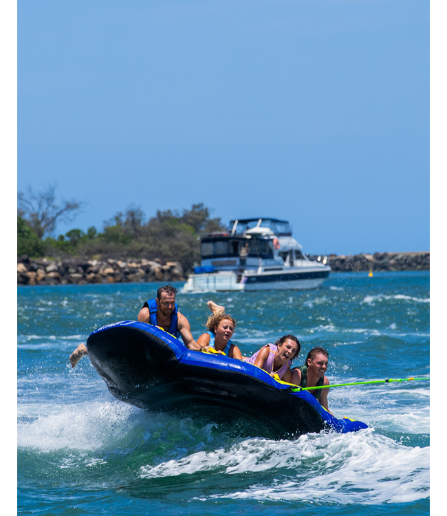 Jetpilot Hyper Wing 4 Person Ski Tube launch shot showing tube being towed at speed