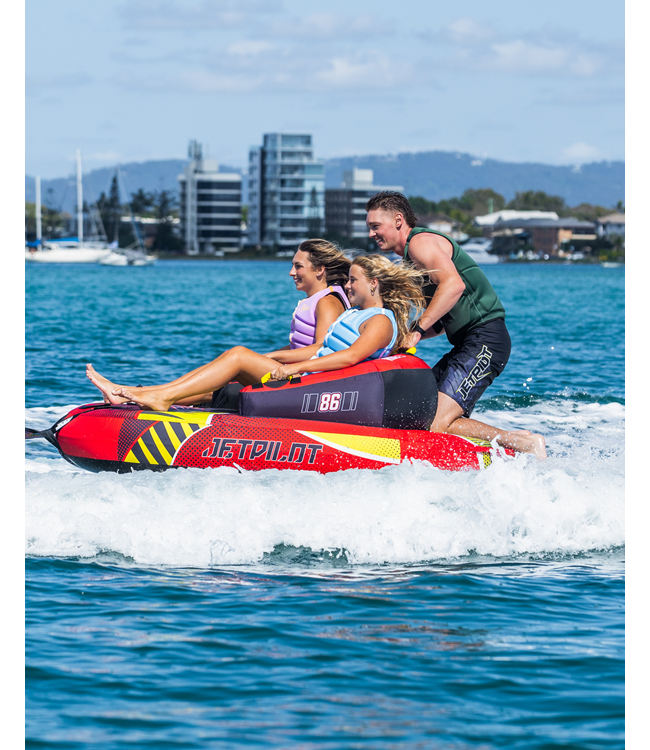Jetpilot Freeride 3 Person Ski Tube alternate angle showing speed and spray on water