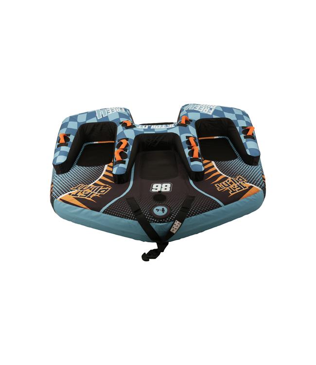 Jetpilot Freeride 4 Person Ski Tube detail showing handles and inflation valve close