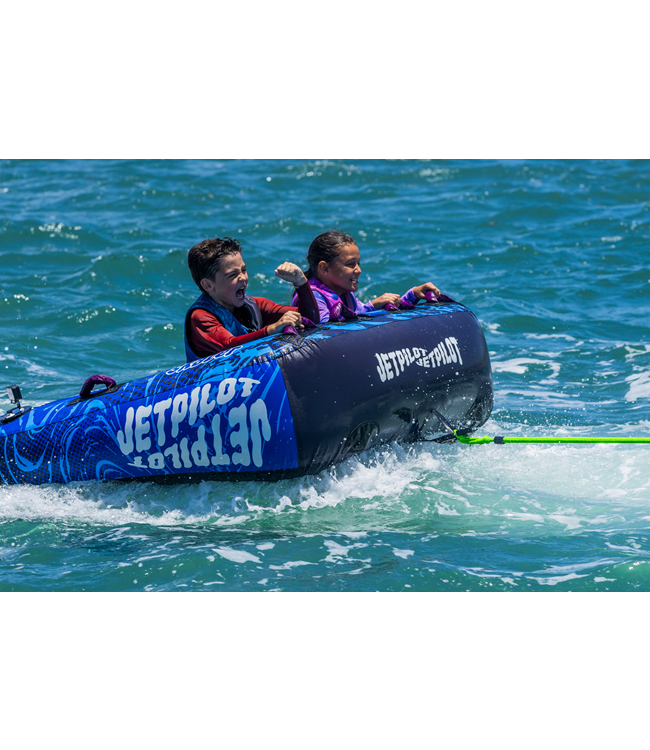 Jetpilot Skater Ski Tube launch shot showing tube being towed at speed across the lake