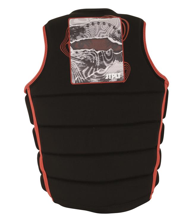 Jetpilot Felix X1 Black Mens Life Vest side profile showing trim fit and segmented stretch panels