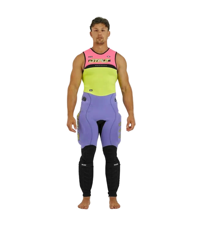 Jetpilot RX Vault Protech Pink/Yellow Mens Race John Wetsuit front view 2x2mm 360 Stretch neoprene