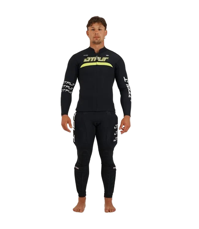 Jetpilot Vault Black Mens Race Jacket front view 2mm 360 Stretch neoprene heater top