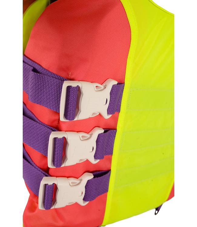 Jetpilot Retro Yellow Mens Life Vest alternate angle showing retro race graphic detail