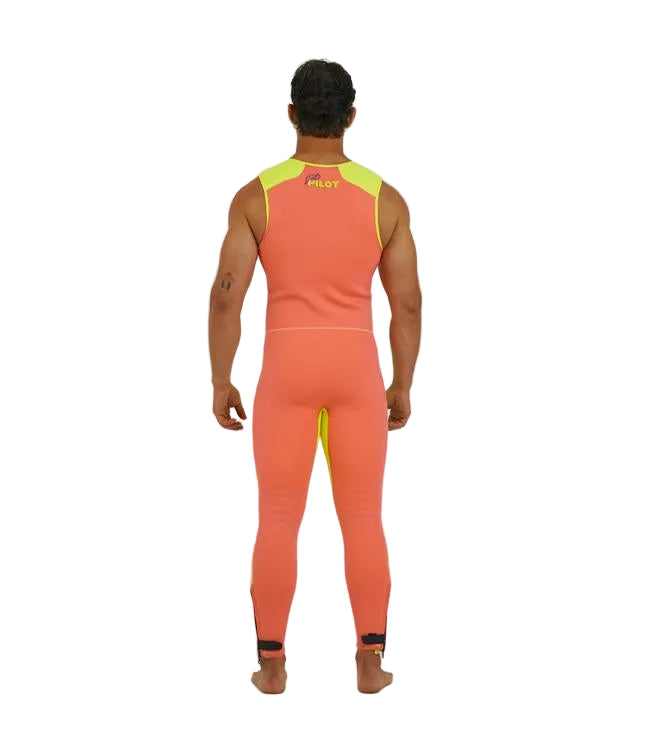 Jetpilot Retro Yellow/Pink Mens John Wetsuit back view showing 2mm neoprene panel construction