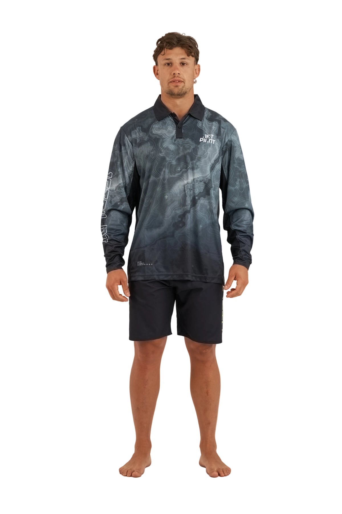Jetpilot Venture Army Mens Long Sleeve Fishing Polo front view UPF technical fabric