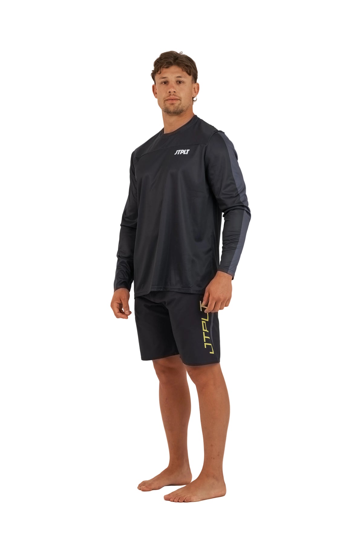 Jetpilot Venture Black Mens Long Sleeve Hydro Tee side profile showing fit and cuff detail