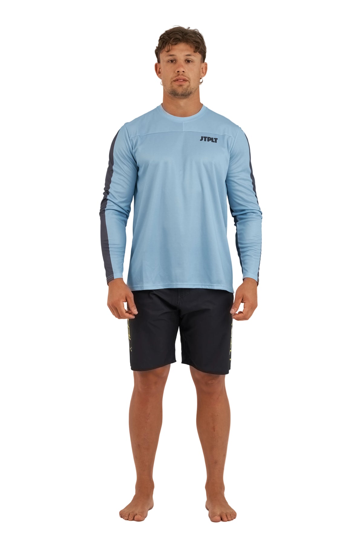 Jetpilot Venture Steel Blue Mens Long Sleeve Hydro Tee front view technical water tee UPF