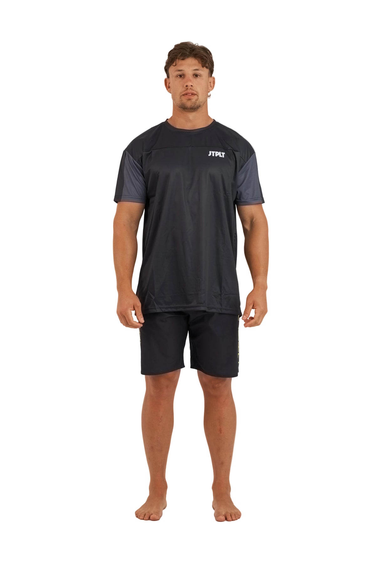 Jetpilot Venture Black Mens Short Sleeve Hydro Tee front view technical water tee UPF