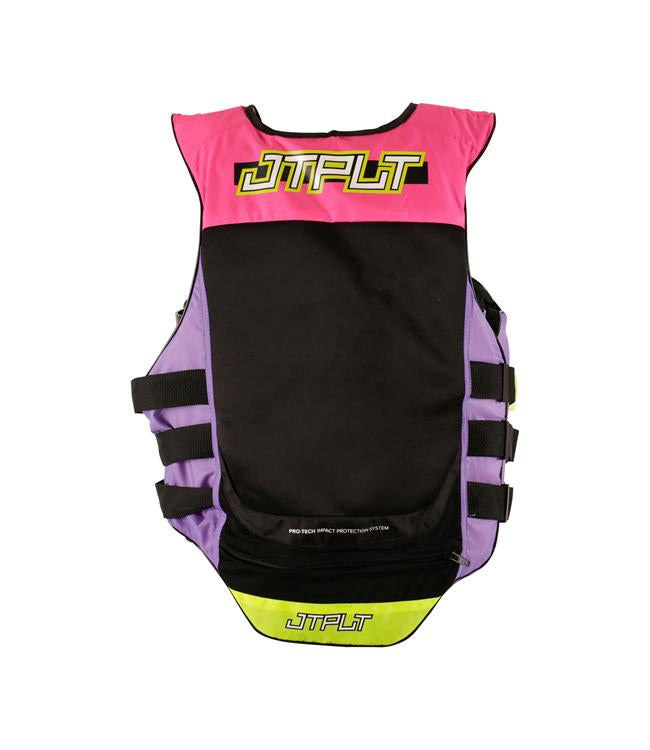 Jetpilot RX Vault Protech Side Entry Pink/Yellow Life Vest side profile showing race-cut fit