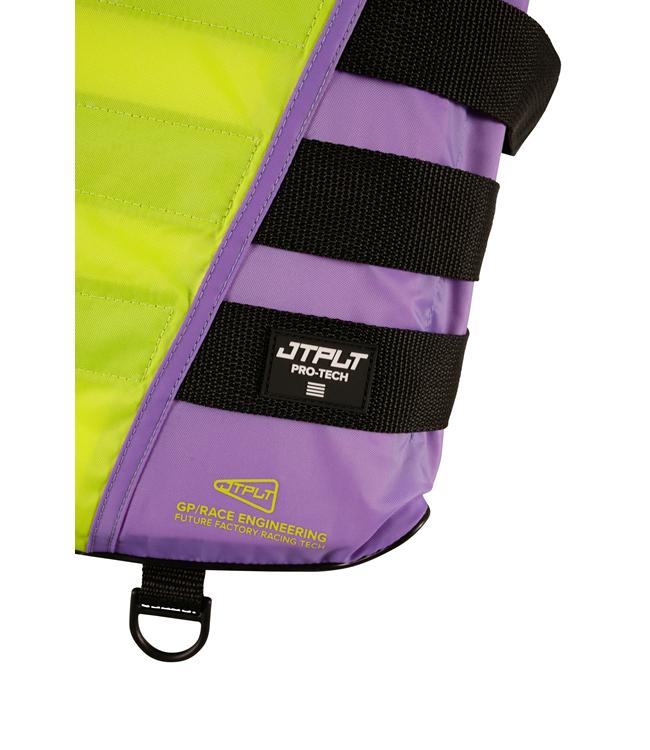 Jetpilot RX Vault Protech Side Entry Pink/Yellow Life Vest detail of side entry zip and ribs