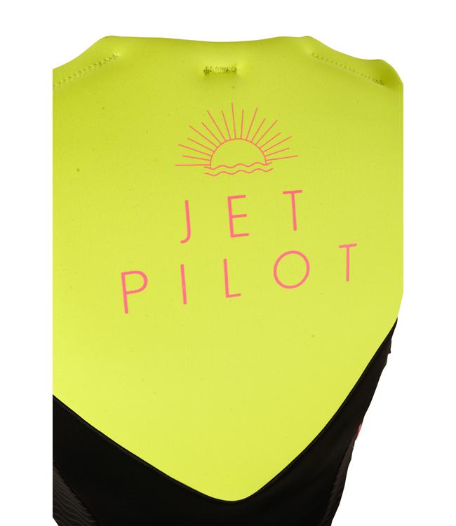 Jetpilot Cause Yellow Womens Life Vest detail of side zip and S-Grip rubber shoulder traction
