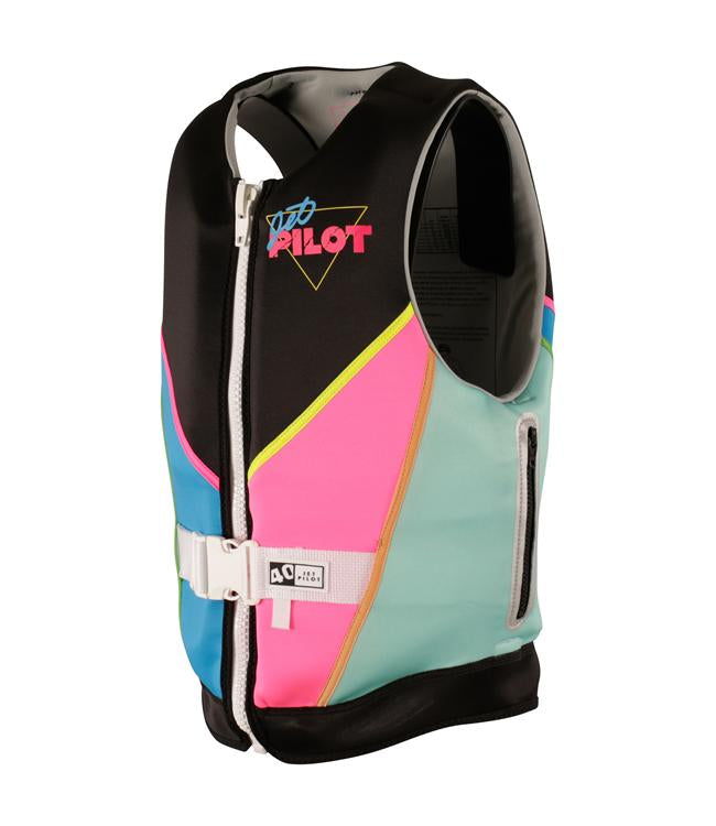 Jetpilot Cause Multi Womens Life Vest back view with sculpted neoprene panels for women
