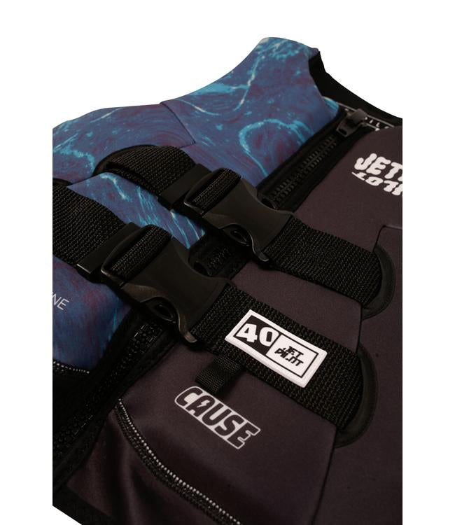 Jetpilot Cause Black/Blue Boys Life Vest alternate angle showing chest panel and front zip