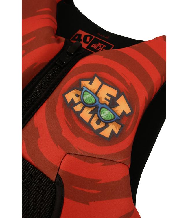 Jetpilot Cause Red Boys Life Vest side profile showing youth fit and side entry zip