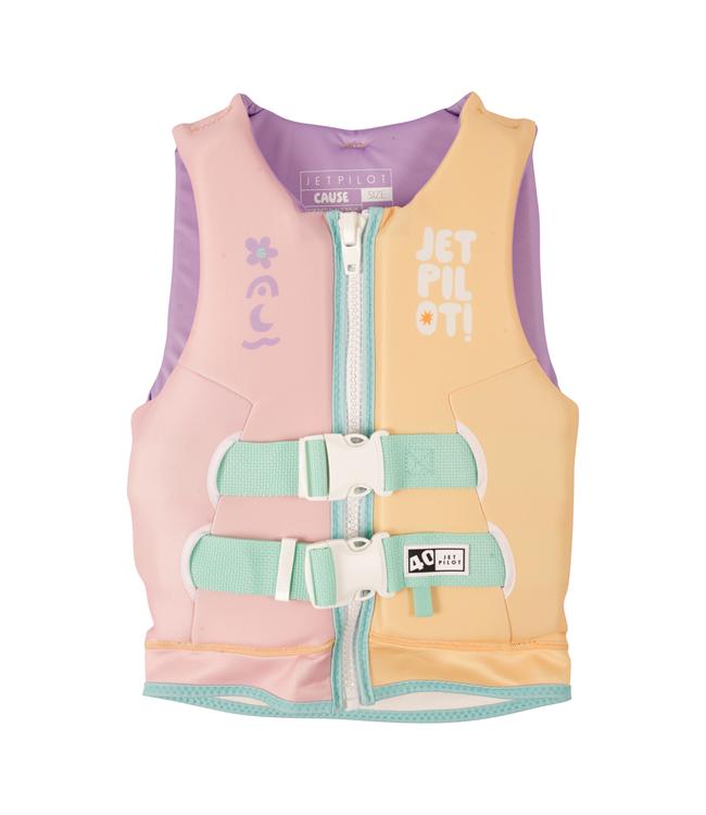 Jetpilot Cause Multi Girls Life Vest front view L50S PFD 3 certified Eco neoprene vest for girls