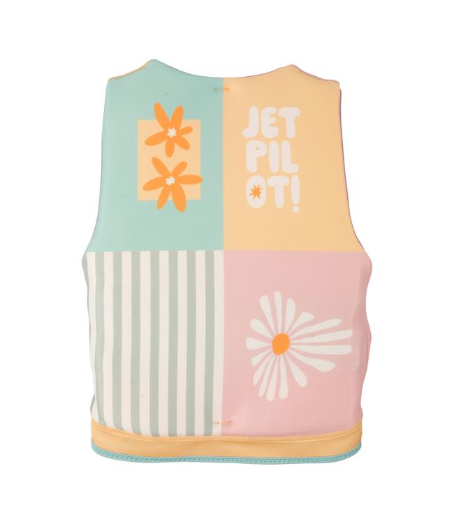 Jetpilot Cause Multi Girls Life Vest back view with multi-colour Eco neoprene panels for girls