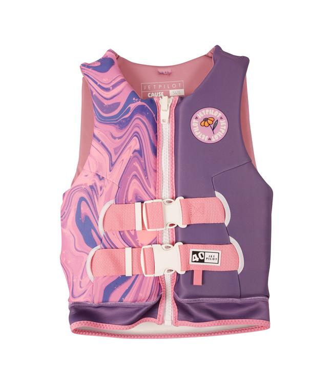 Jetpilot Cause Purple Girls Life Vest front view L50S PFD 3 certified Eco neoprene vest for girls