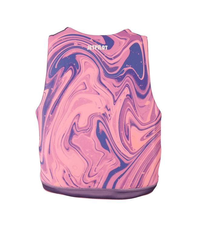 Jetpilot Cause Purple Girls Life Vest back view with segmented Eco neoprene panels for girls