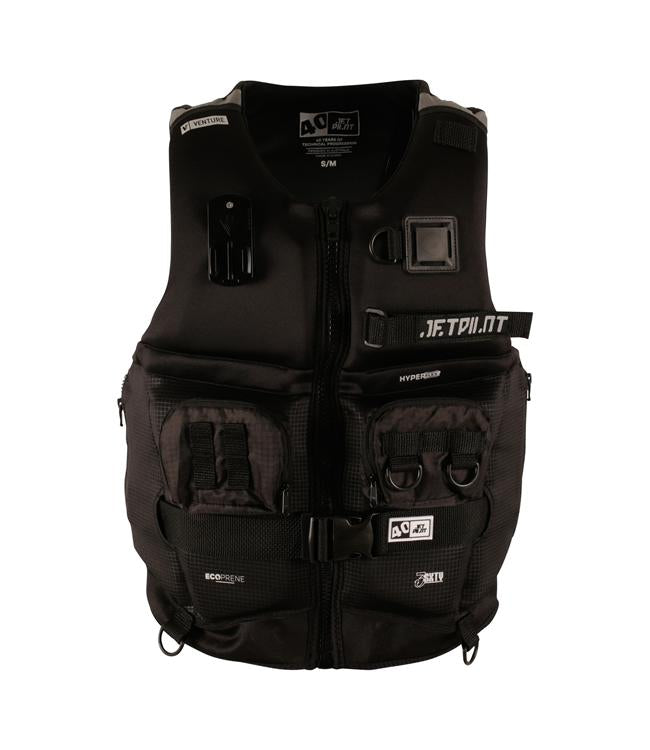 Jetpilot 3SXTY Venture Eco Black Unisex Life Vest front view L50S PFD 3 certified Ecoprene vest