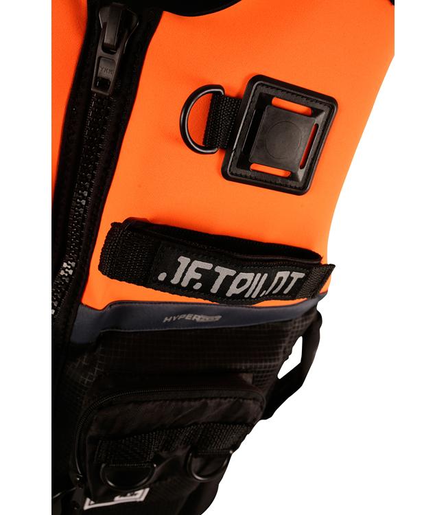 Jetpilot 3SXTY Venture Eco Orange Unisex Life Vest worn close shot showing Ecoprene panel detail