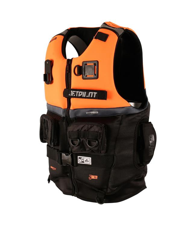 Jetpilot 3SXTY Venture Eco Orange Unisex Life Vest back view with segmented Ecoprene panels