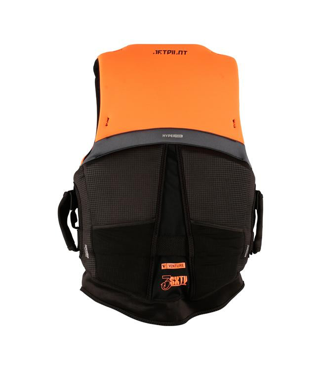 Jetpilot 3SXTY Venture Eco Orange Unisex Life Vest side profile showing unisex Ecoprene fit