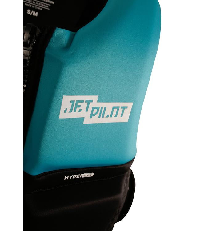 Jetpilot 3SXTY Hyperflex Teal Unisex Life Vest detail of zip closure and chest panel construction