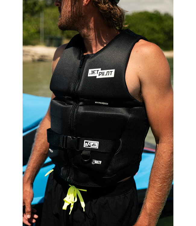 Jetpilot 3SXTY Hyperflex Black Unisex Life Vest detail back view showing reflective panel