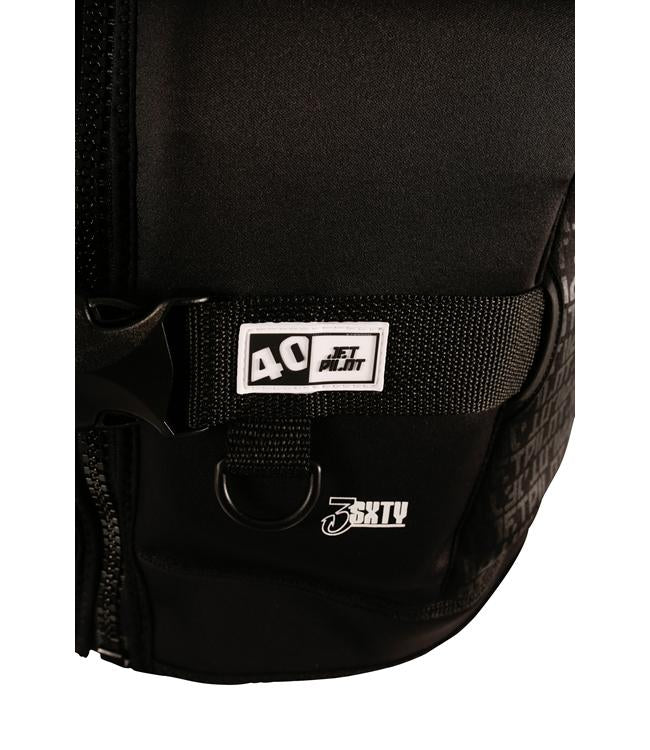 Jetpilot 3SXTY Hyperflex Black Unisex Life Vest worn lifestyle shot of rider on water