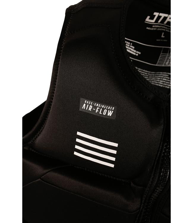 Jetpilot RX Vault Protech Black Mens Life Vest detail of front zip and chest rib reinforcement