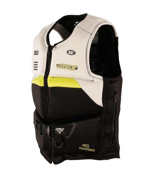 Jetpilot RX Vault Protech White/Black Mens Life Vest back view with race segmented neoprene panels