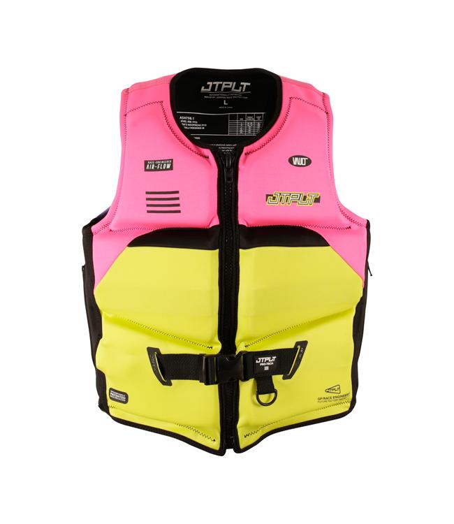 Jetpilot RX Vault Protech Pink/Yellow Mens Life Vest front view L50S PFD 3 race-grade neoprene
