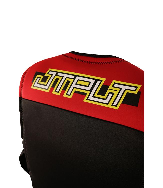 Jetpilot RX Vault Protech Red Mens Life Vest worn detail close-up showing panel articulation
