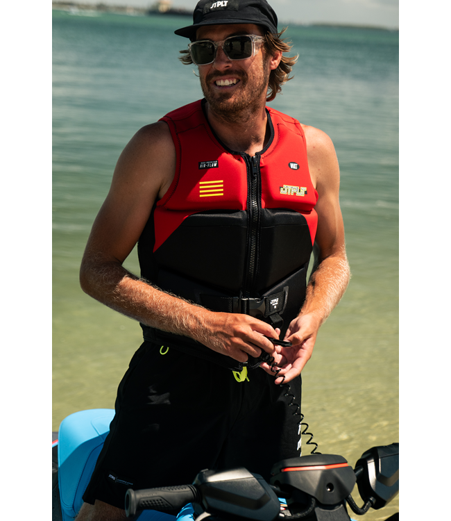 Jetpilot RX Vault Protech Red Mens Life Vest rider portrait showing torso fit and panels