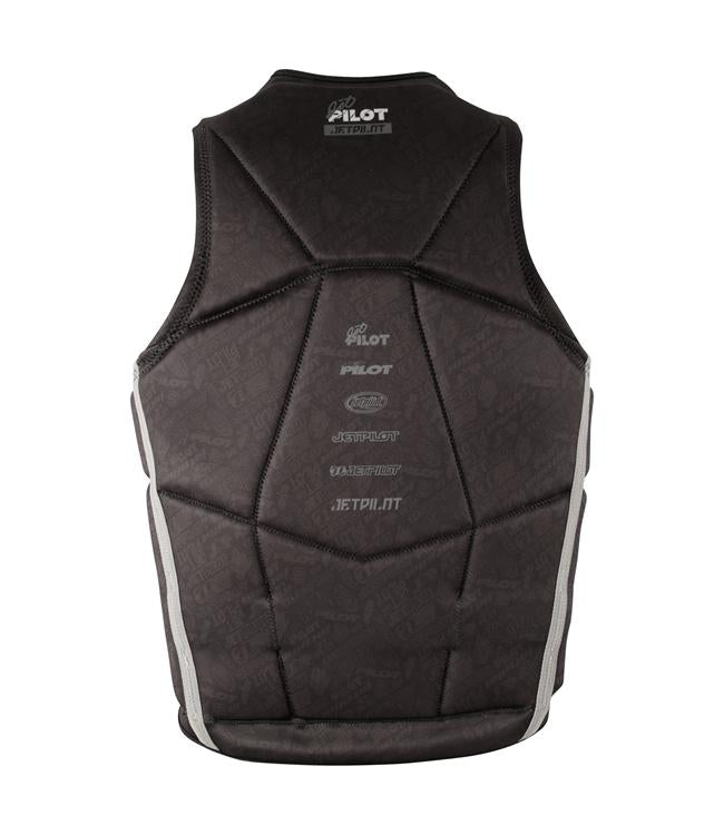 Jetpilot Nighthawk Black Mens Life Vest side profile showing 40 year anniversary panel design