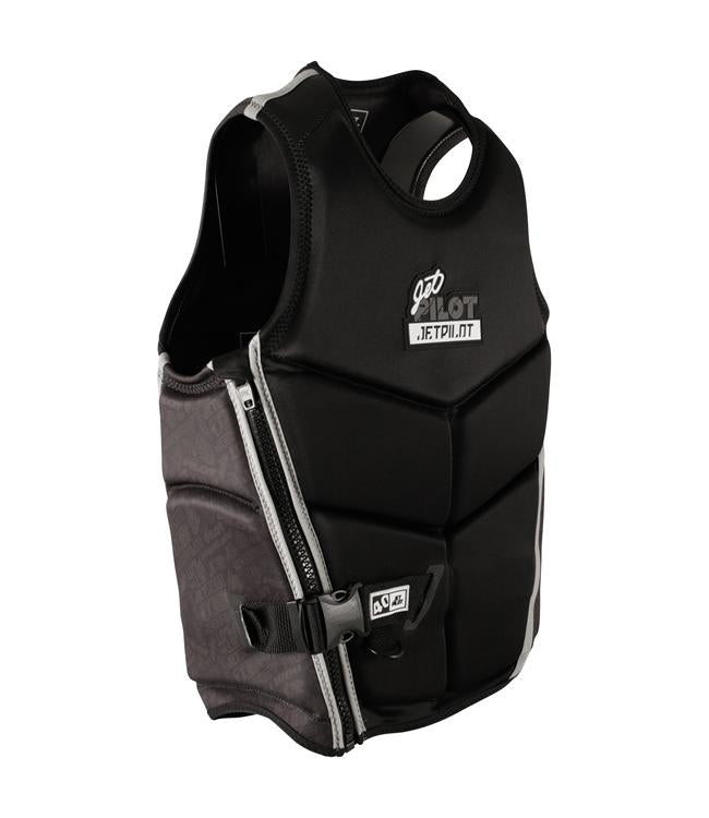 Jetpilot Nighthawk Black Mens Life Vest alternate angle showing 40 year edition graphic detail