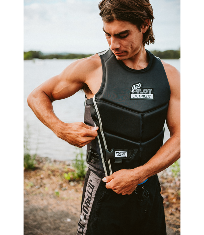 Jetpilot Nighthawk Black Mens Life Vest signature edition lifestyle on-water wakeboarding action