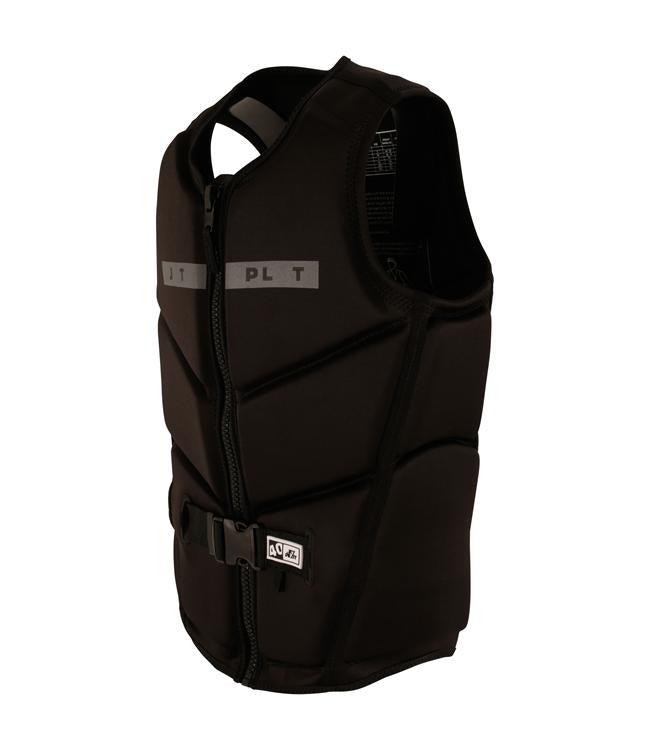Jetpilot X Heatley Black Mens Life Vest back view with segmented neoprene panels for wake riding