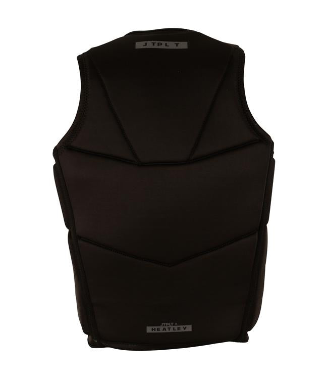 Jetpilot X Heatley Black Mens Life Vest side profile showing Heatley artist collaboration panels