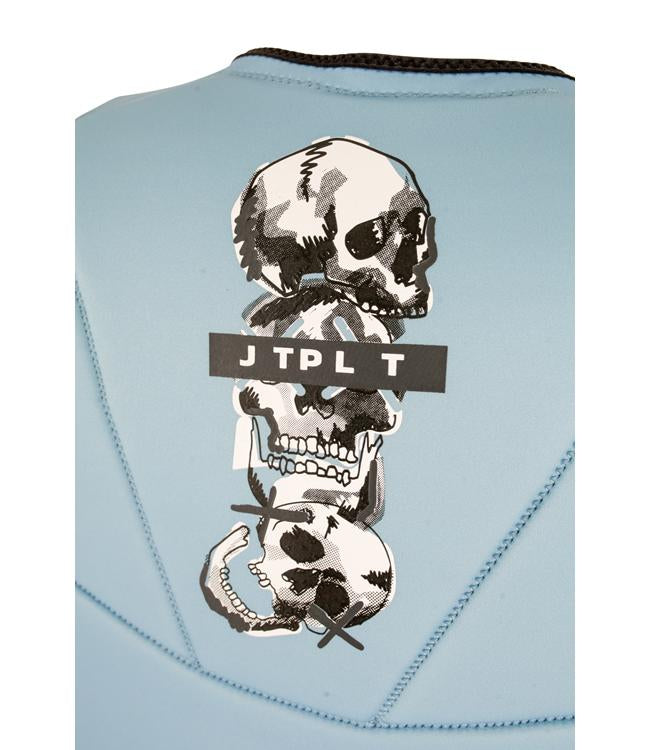 Jetpilot X Heatley Steel Blue Mens Life Vest back view with segmented neoprene wakeboard panels