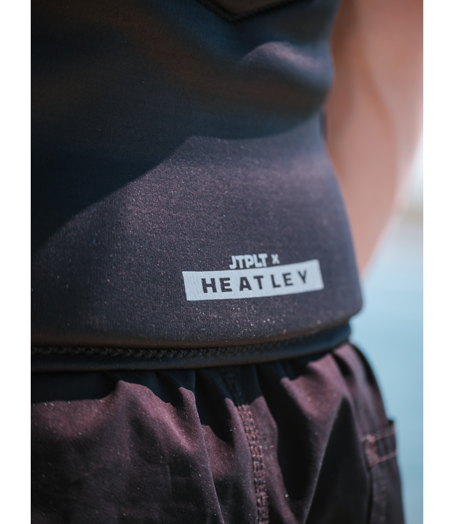 Jetpilot X Heatley Black Mens Life Vest worn lifestyle close shot showing artist panel detail