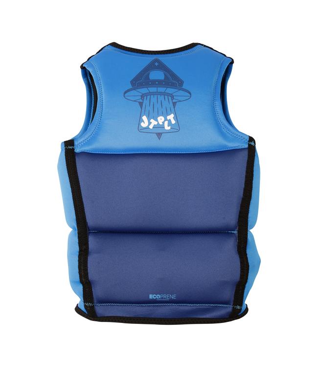Jetpilot Freeride Blue Boys Life Vest side profile showing youth wakeboarding fit and side zip