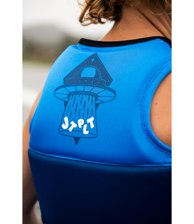 Jetpilot Freeride Blue Boys Life Vest young rider portrait showing torso vest profile