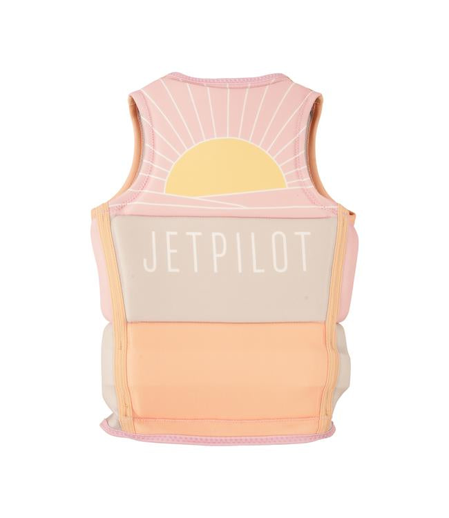 Jetpilot Freeride Pink Girls Life Vest alternate angle showing youth wakeboard cut and panels