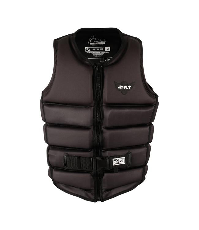 Jetpilot Raph X1 Black Mens Life Vest front view L50S PFD 3 certified stretch neoprene wakeboard vest